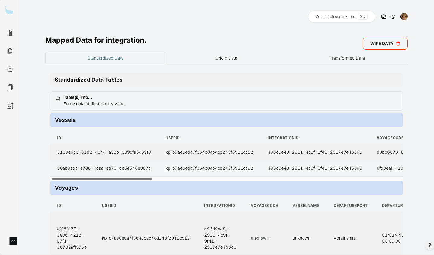 OceanzHub maritime data integration interface